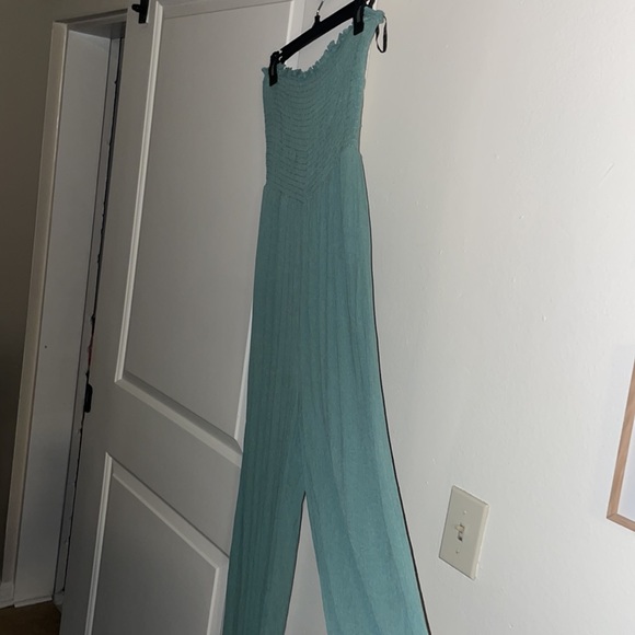 NWOT light blue green strapless wide leg jumpsuit - Picture 4 of 5